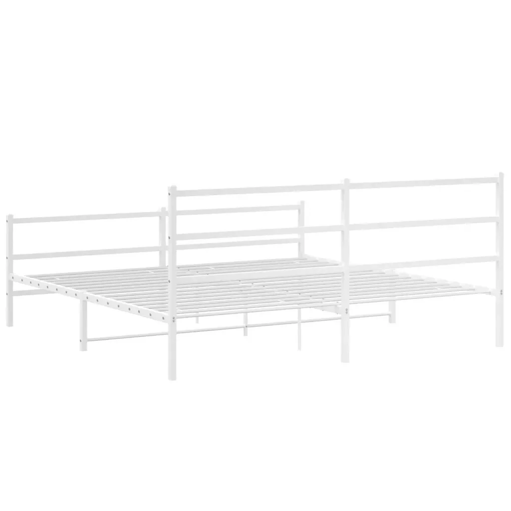 Letto matrimoniale | Letto per adulti | Giroletto con Testiera e Pediera Metallo Bianco 193x203 cm - Image 7