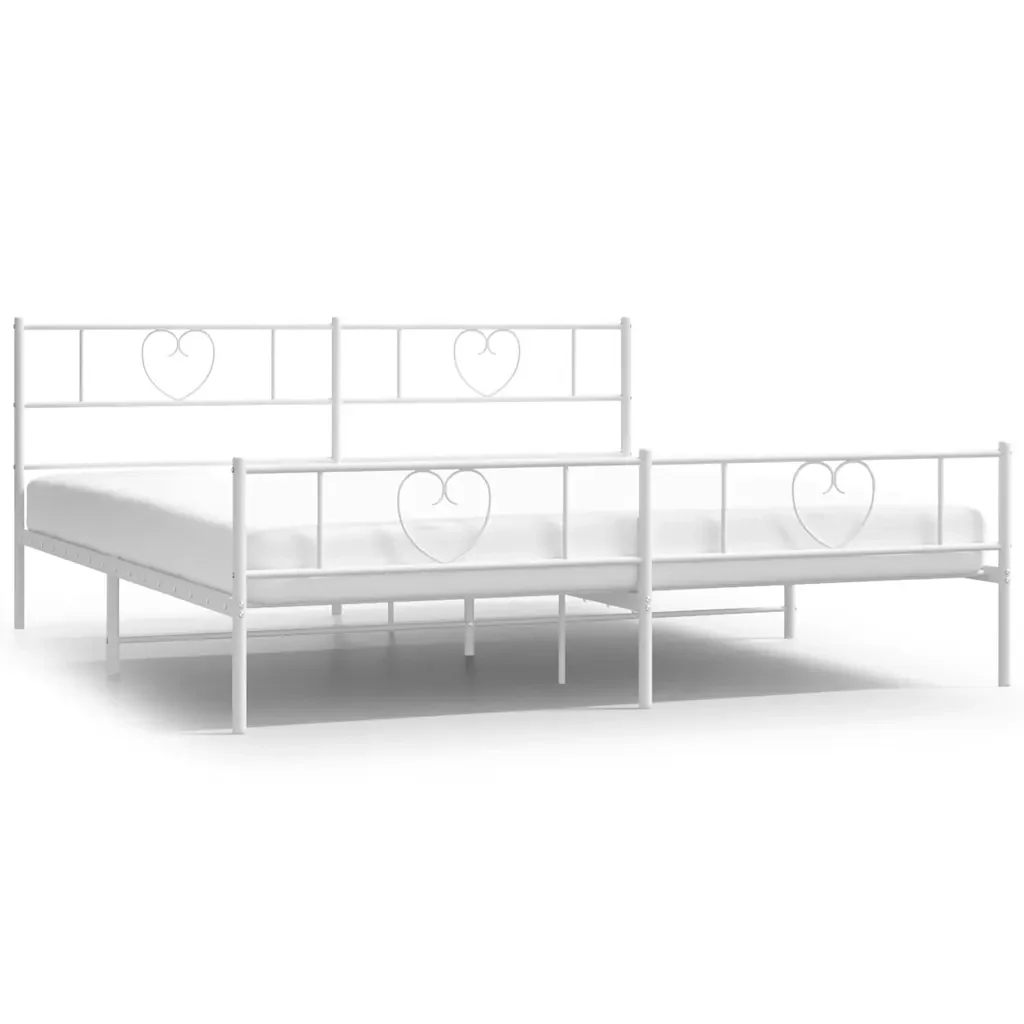 Letto matrimoniale | Letto per adulti | Giroletto con Testiera e Pediera Metallo Bianco 193x203 cm