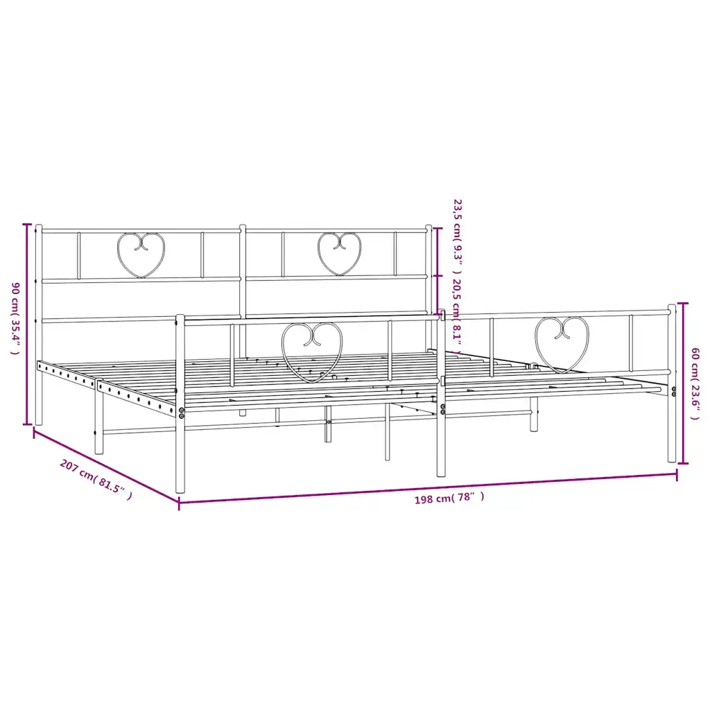 Letto matrimoniale | Letto per adulti | Giroletto con Testiera e Pediera Metallo Bianco 193x203 cm - Image 10
