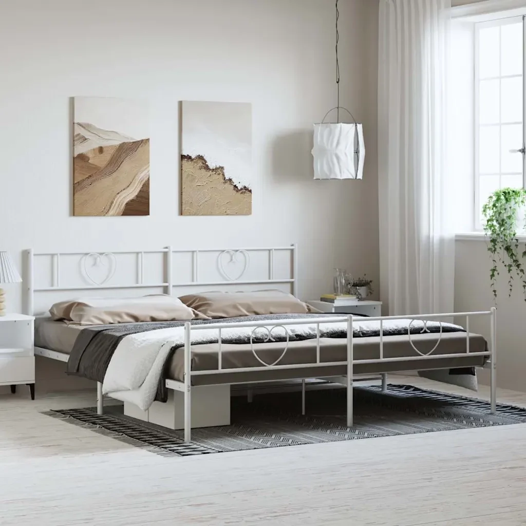 Letto matrimoniale | Letto per adulti | Giroletto con Testiera e Pediera Metallo Bianco 193x203 cm - Image 2