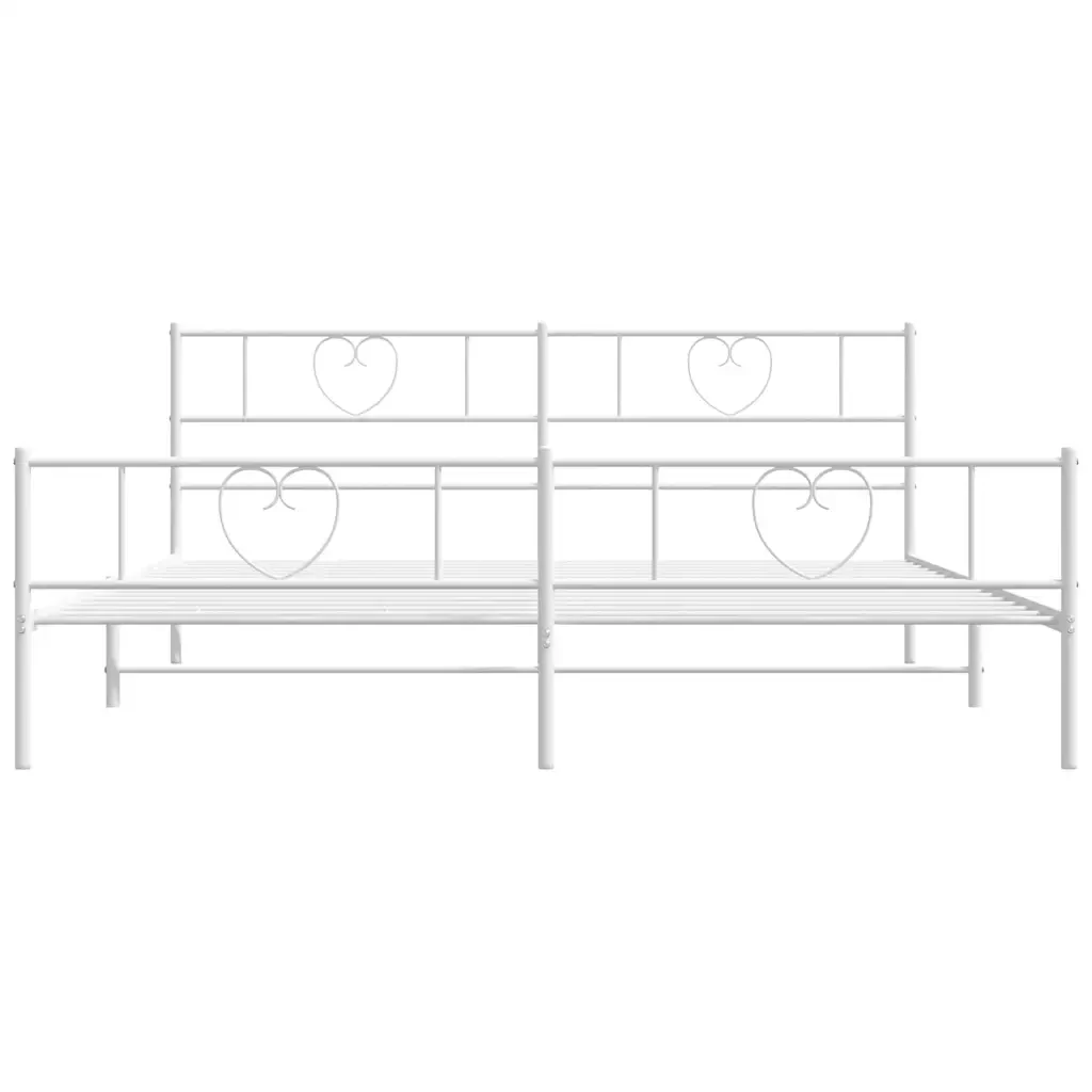 Letto matrimoniale | Letto per adulti | Giroletto con Testiera e Pediera Metallo Bianco 193x203 cm - Image 5