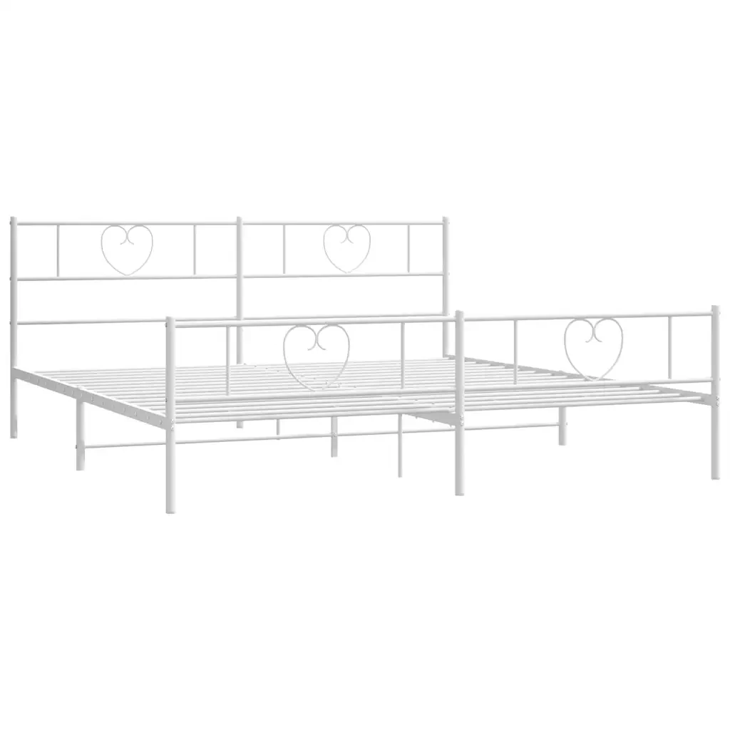Letto matrimoniale | Letto per adulti | Giroletto con Testiera e Pediera Metallo Bianco 193x203 cm - Image 6