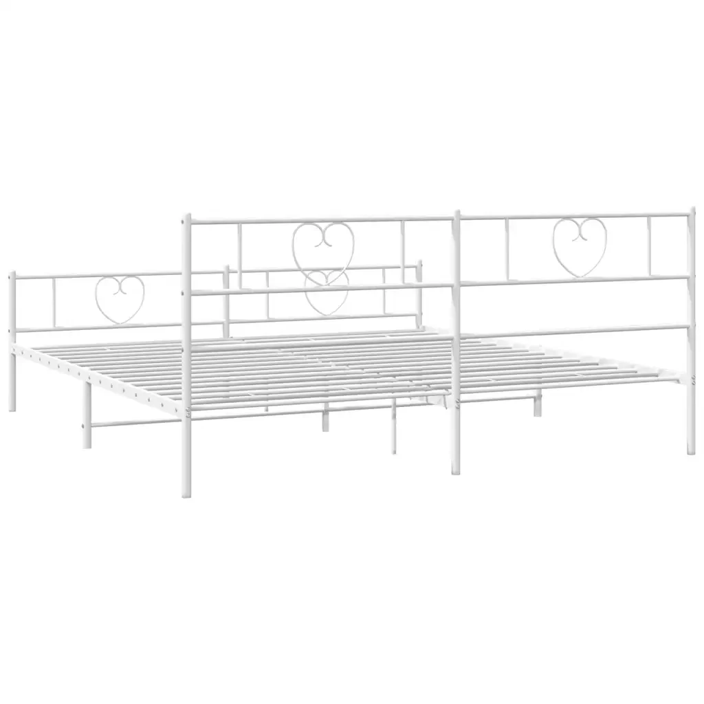Letto matrimoniale | Letto per adulti | Giroletto con Testiera e Pediera Metallo Bianco 193x203 cm - Image 8