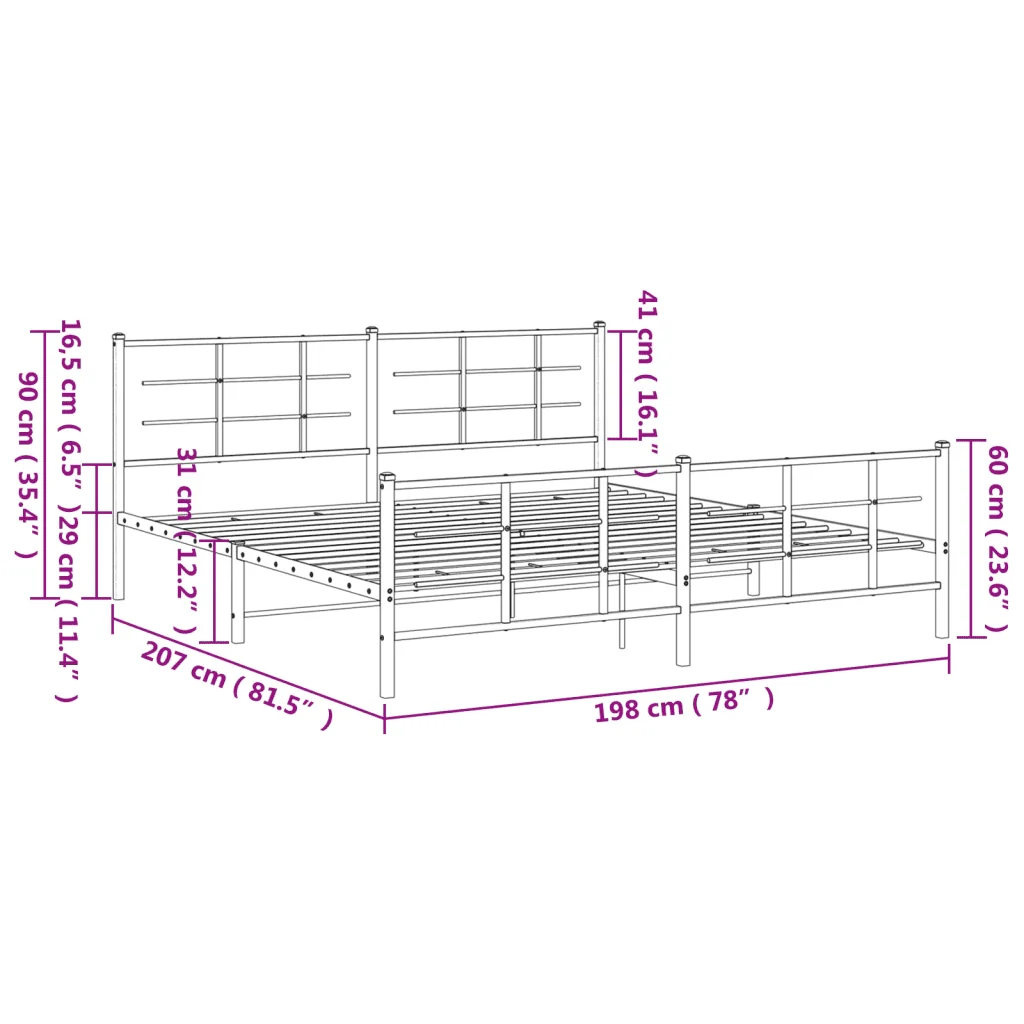 Letto matrimoniale | Letto per adulti | Giroletto con Testiera e Pediera Metallo Bianco 193x203 cm - Image 10