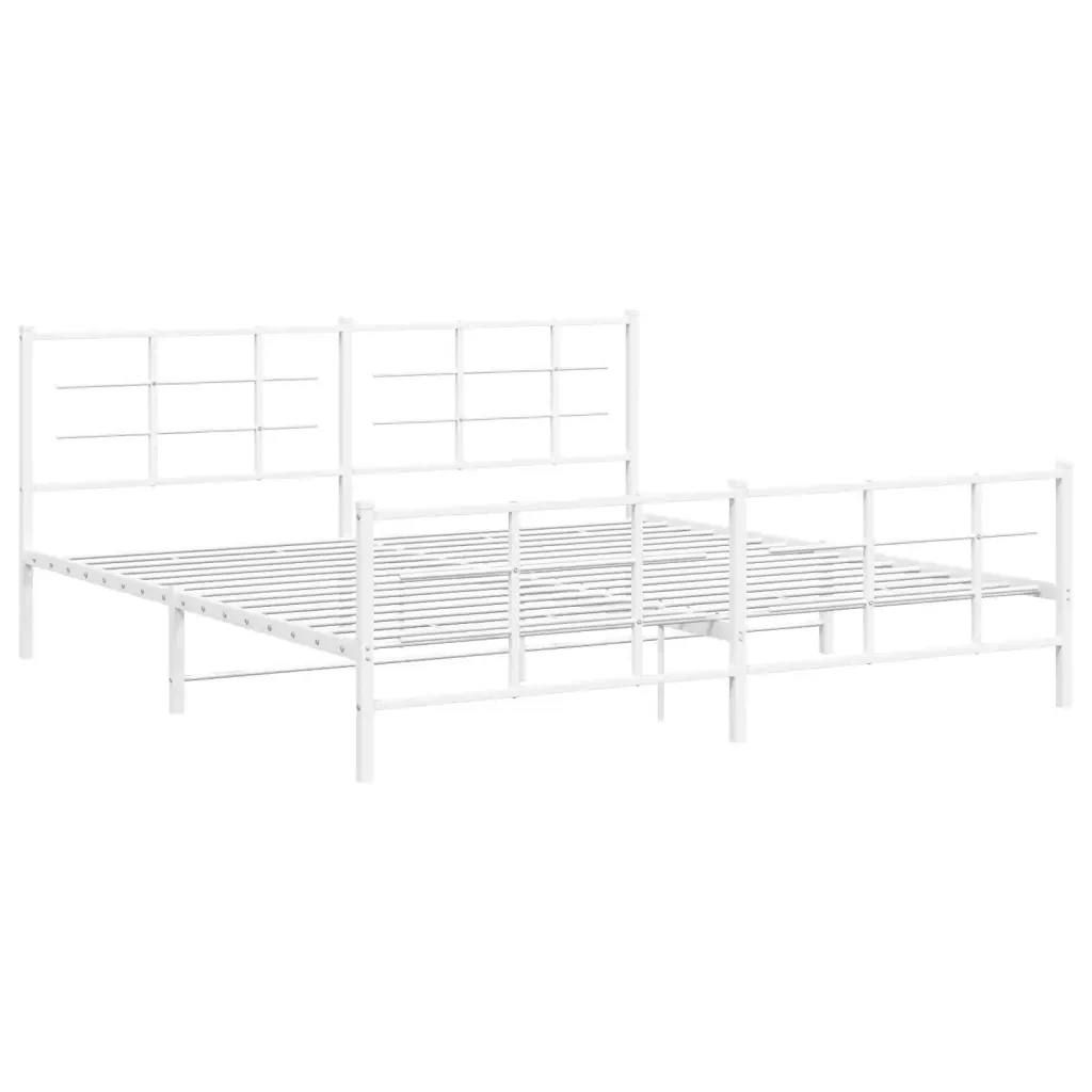 Letto matrimoniale | Letto per adulti | Giroletto con Testiera e Pediera Metallo Bianco 193x203 cm - Image 4