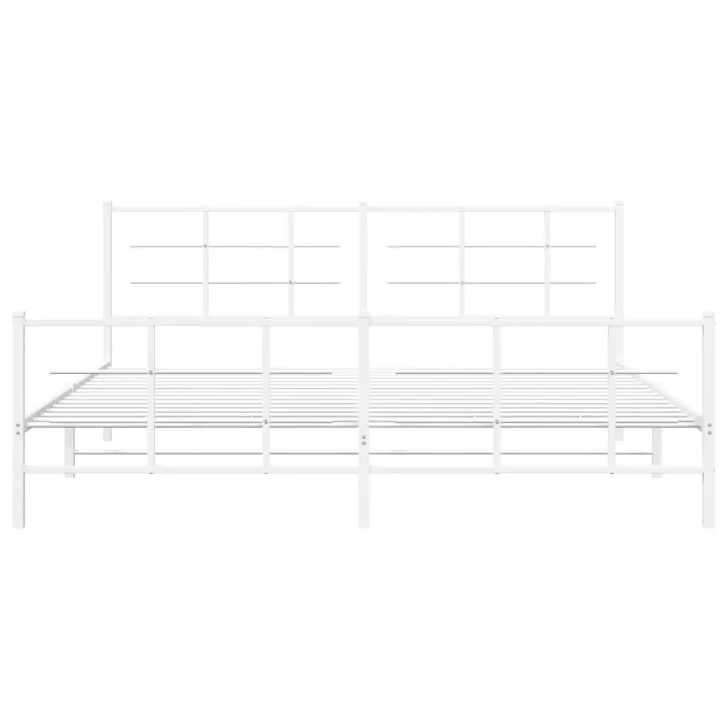 Letto matrimoniale | Letto per adulti | Giroletto con Testiera e Pediera Metallo Bianco 193x203 cm - Image 5