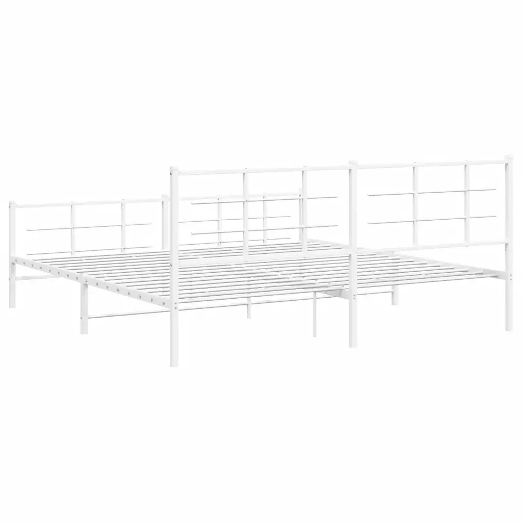 Letto matrimoniale | Letto per adulti | Giroletto con Testiera e Pediera Metallo Bianco 193x203 cm - Image 7