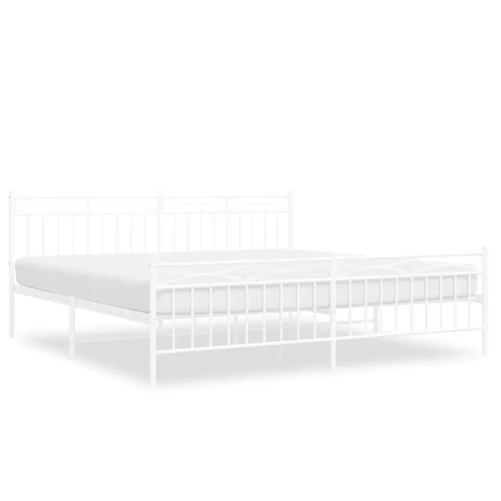 Letto matrimoniale | Letto per adulti | Giroletto con Testiera e Pediera Metallo Bianco 193x203 cm