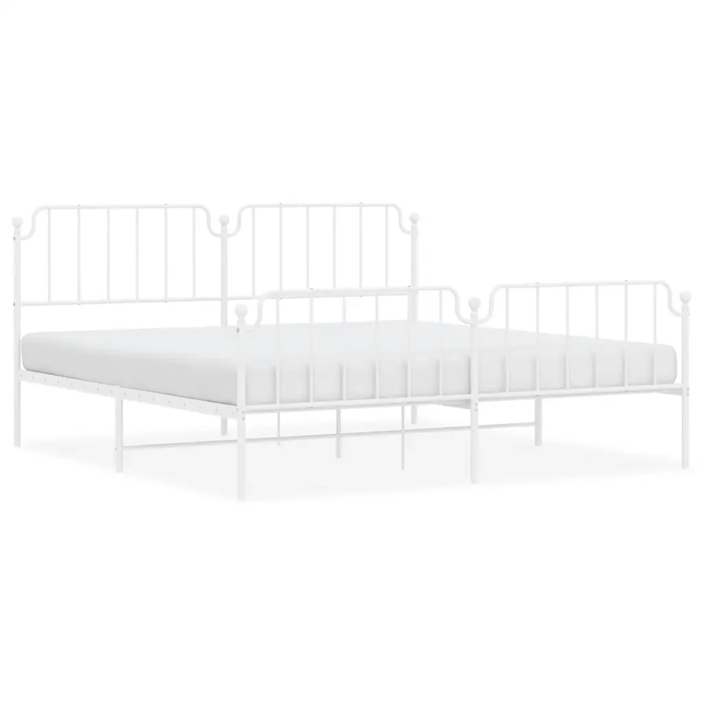 Letto matrimoniale | Letto per adulti | Giroletto con Testiera e Pediera Metallo Bianco 193x203 cm