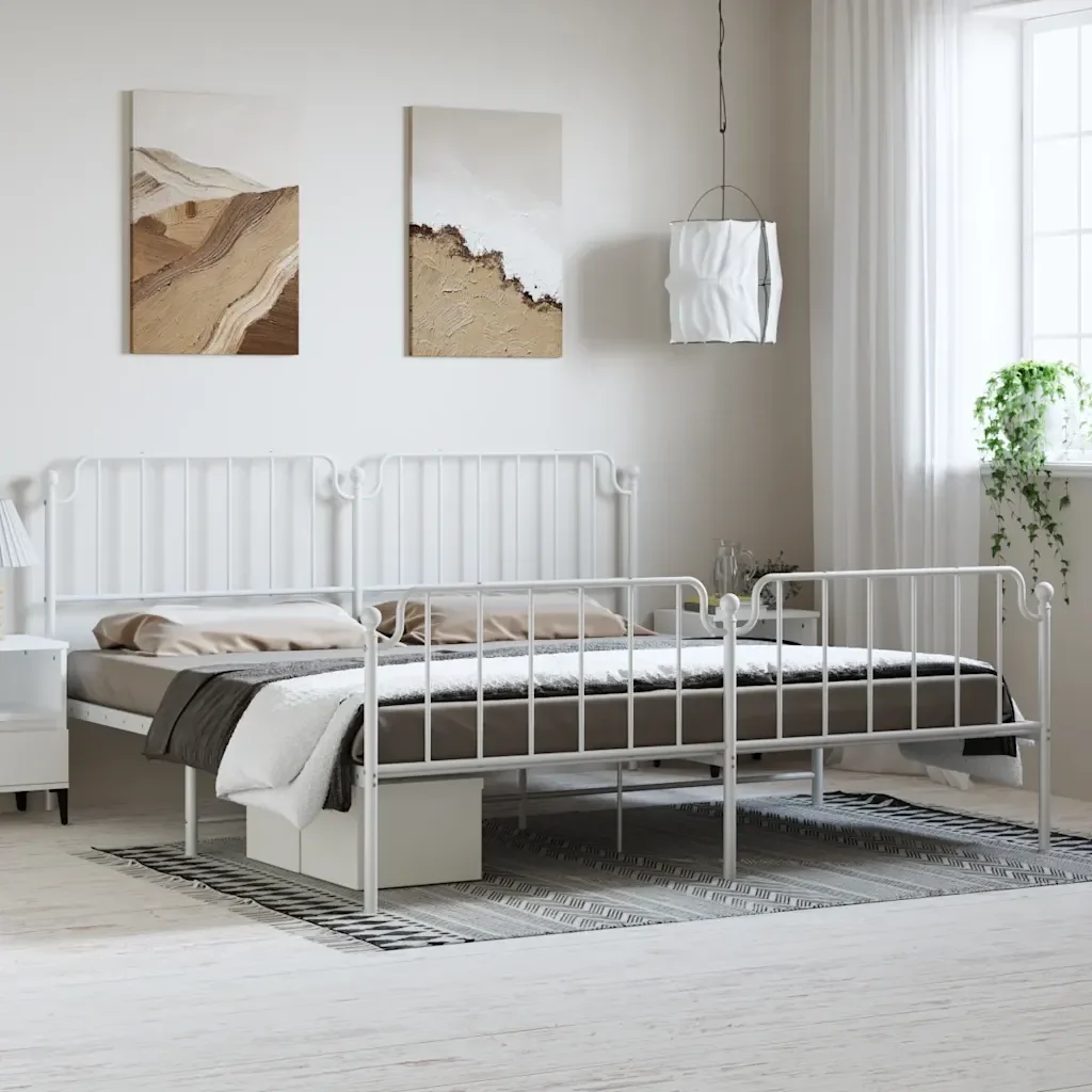 Letto matrimoniale | Letto per adulti | Giroletto con Testiera e Pediera Metallo Bianco 193x203 cm - Image 2