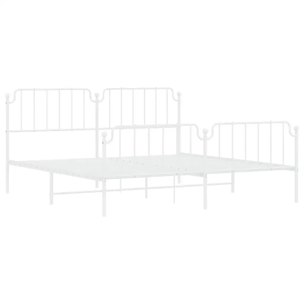 Letto matrimoniale | Letto per adulti | Giroletto con Testiera e Pediera Metallo Bianco 193x203 cm - Image 5