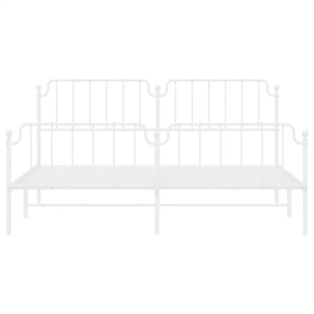 Letto matrimoniale | Letto per adulti | Giroletto con Testiera e Pediera Metallo Bianco 193x203 cm - Image 6
