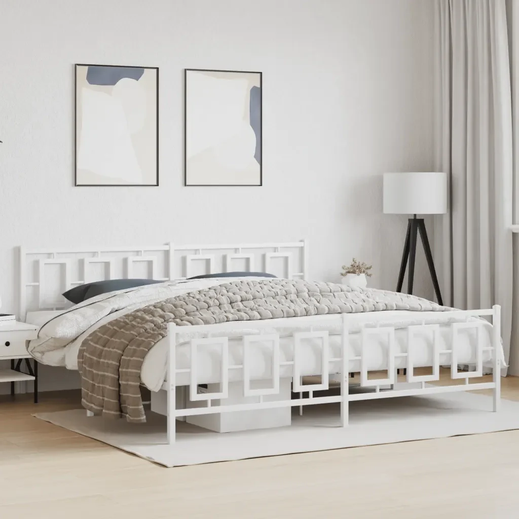 Letto matrimoniale | Letto per adulti | Giroletto con Testiera e Pediera Metallo Bianco 193x203 cm - Image 2