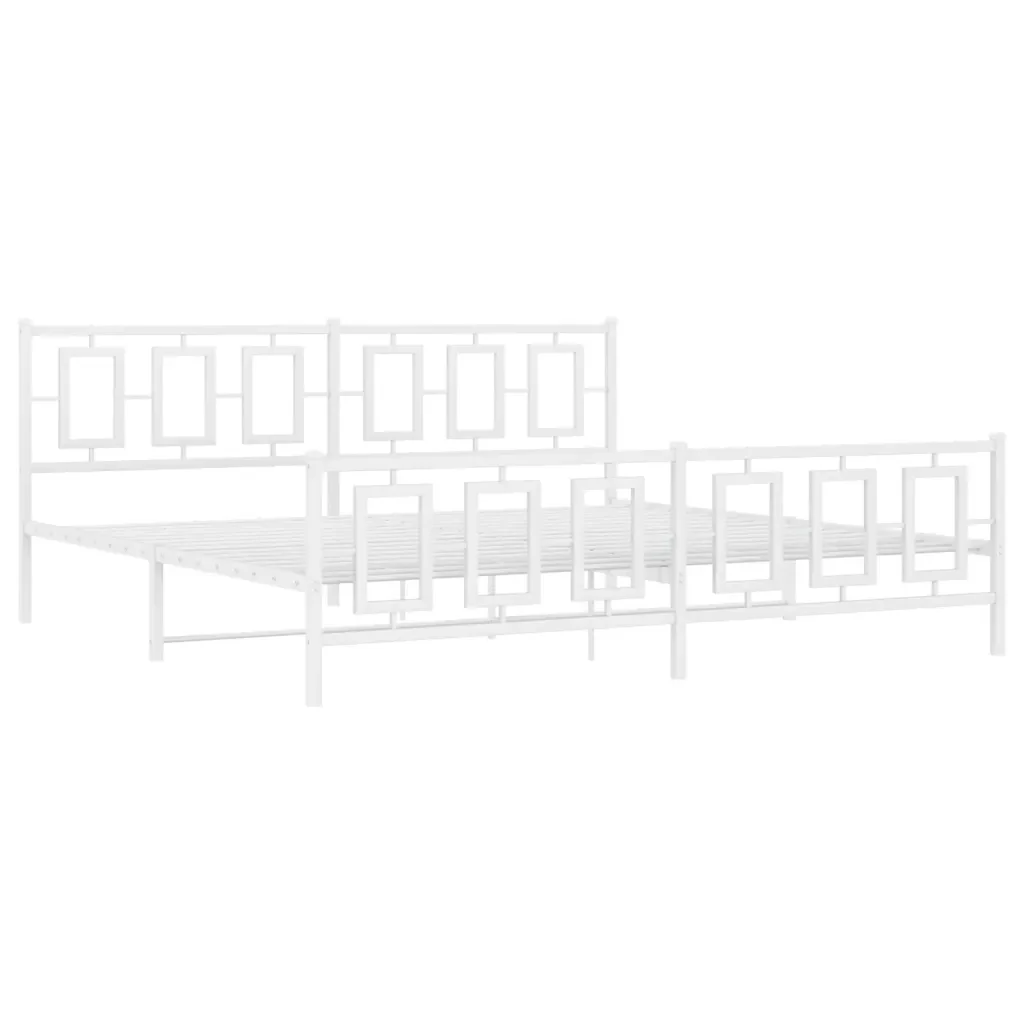 Letto matrimoniale | Letto per adulti | Giroletto con Testiera e Pediera Metallo Bianco 193x203 cm - Image 3