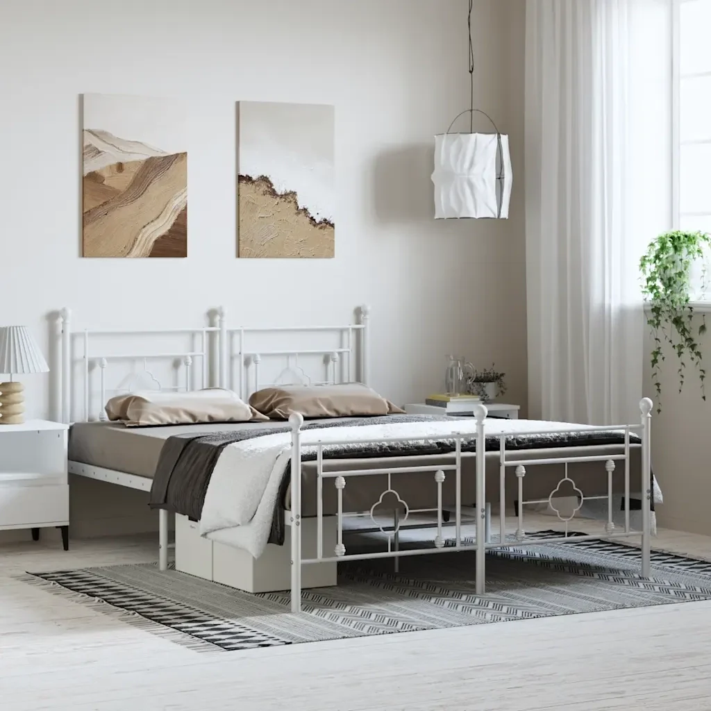 Letto matrimoniale | Letto per adulti | Giroletto con Testiera e Pediera Metallo Bianco 193x203 cm - Image 2