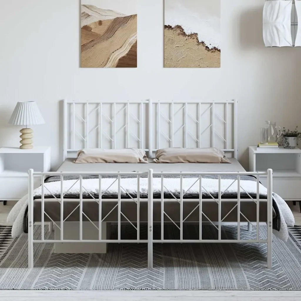 Letto matrimoniale | Letto per adulti | Giroletto con Testiera e Pediera Metallo Bianco 193x203 cm - Image 4
