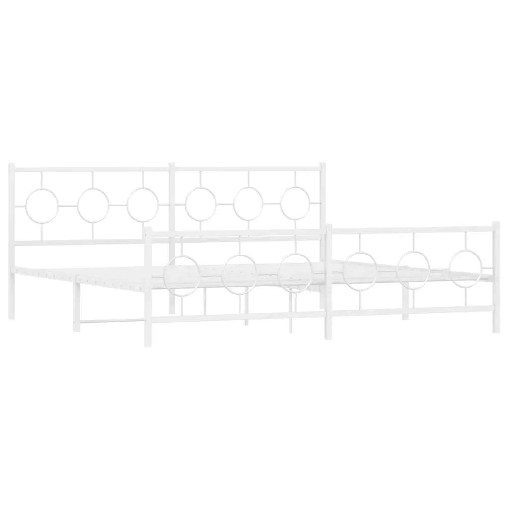 Letto matrimoniale | Letto per adulti | Giroletto con Testiera e Pediera Metallo Bianco 193x203 cm - Image 4