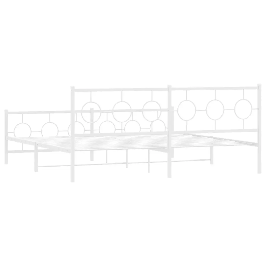 Letto matrimoniale | Letto per adulti | Giroletto con Testiera e Pediera Metallo Bianco 193x203 cm - Image 7