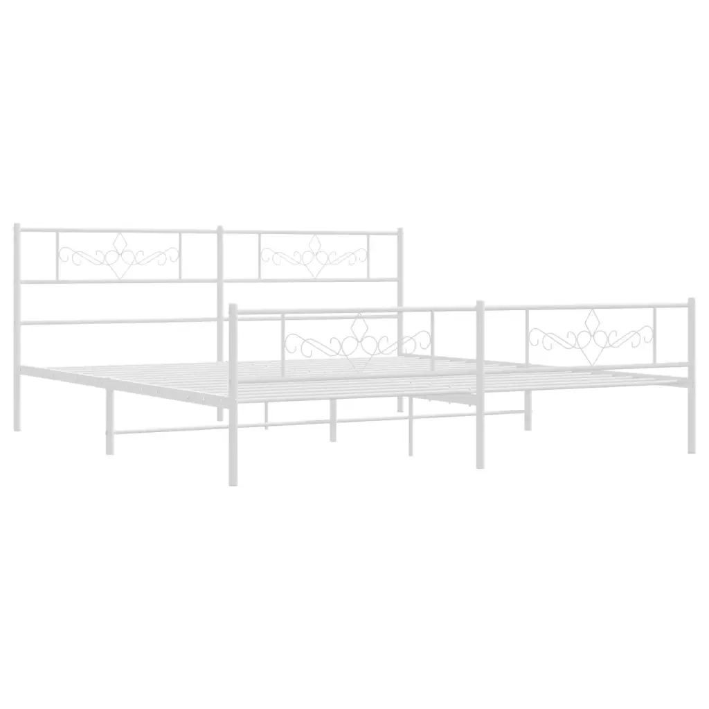 Letto matrimoniale | Letto per adulti | Giroletto con Testiera e Pediera Metallo Bianco 200x200 cm - Image 3