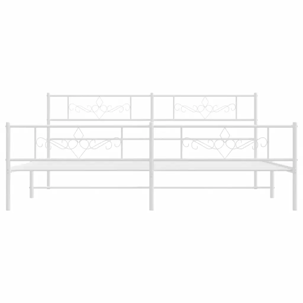 Letto matrimoniale | Letto per adulti | Giroletto con Testiera e Pediera Metallo Bianco 200x200 cm - Image 5