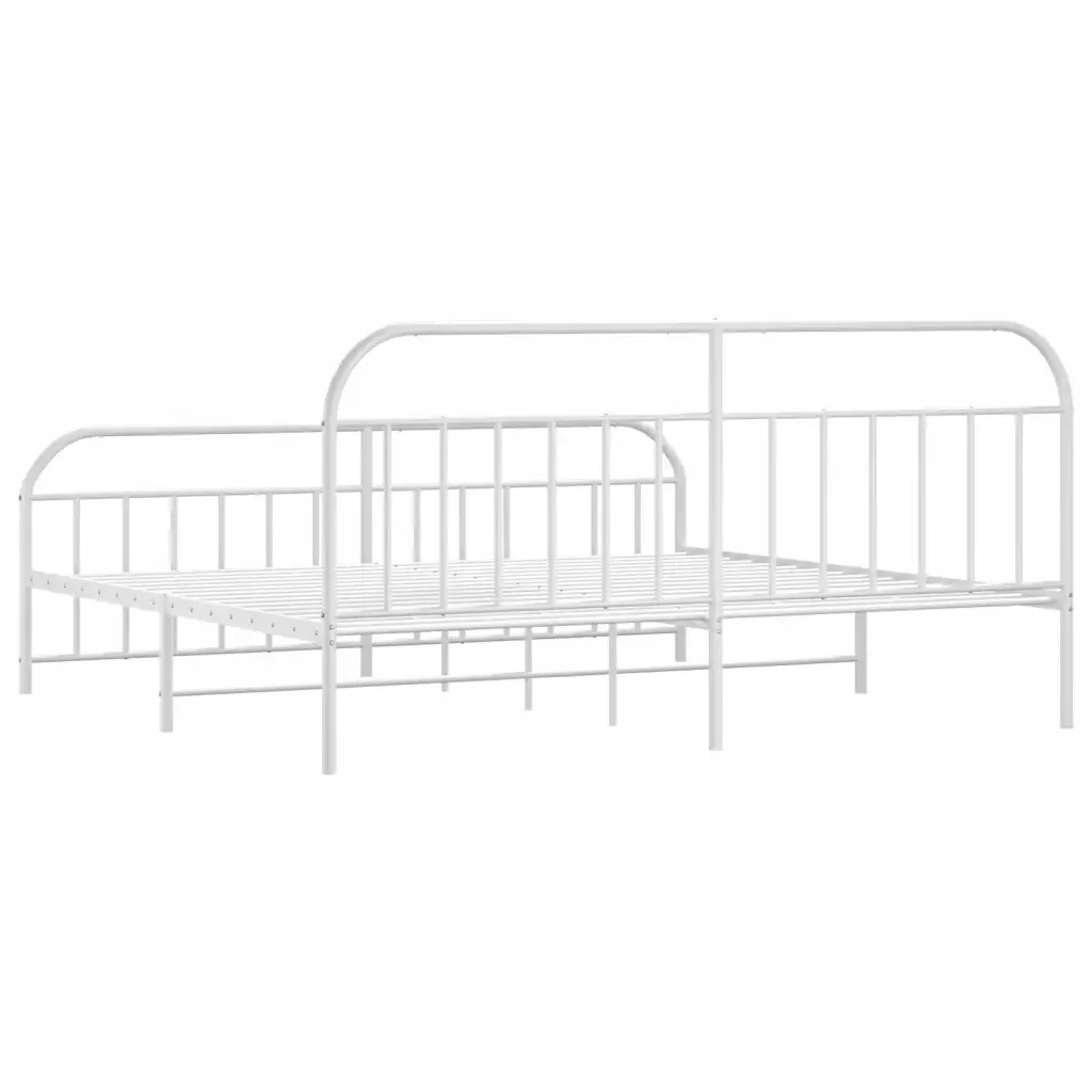 Letto matrimoniale | Letto per adulti | Giroletto con Testiera e Pediera Metallo Bianco 200x200 cm - Image 8