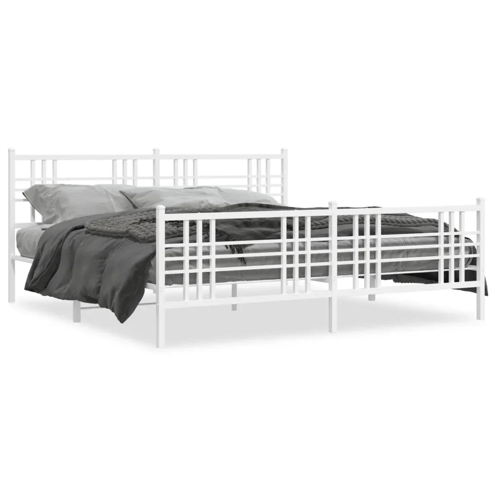 Letto matrimoniale | Letto per adulti | Giroletto con Testiera e Pediera Metallo Bianco 200x200 cm