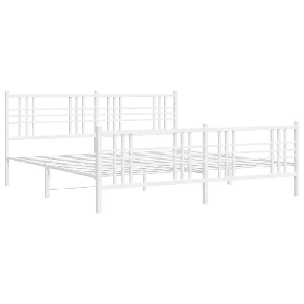 Letto matrimoniale | Letto per adulti | Giroletto con Testiera e Pediera Metallo Bianco 200x200 cm - Image 3