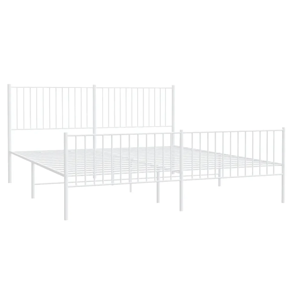 Letto matrimoniale | Letto per adulti | Giroletto con Testiera e Pediera Metallo Bianco 200x200 cm - Image 4