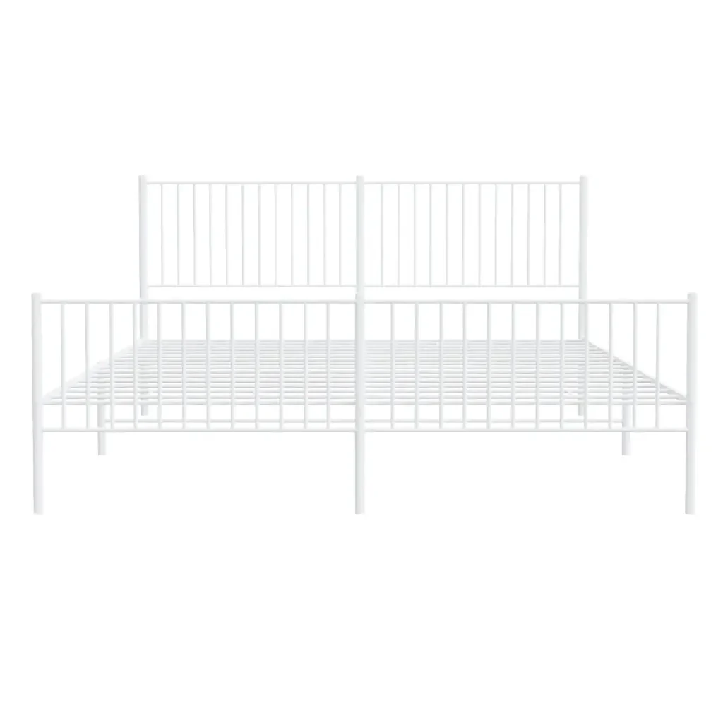 Letto matrimoniale | Letto per adulti | Giroletto con Testiera e Pediera Metallo Bianco 200x200 cm - Image 5