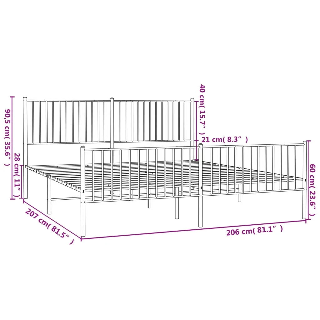 Letto matrimoniale | Letto per adulti | Giroletto con Testiera e Pediera Metallo Bianco 200x200 cm - Image 9