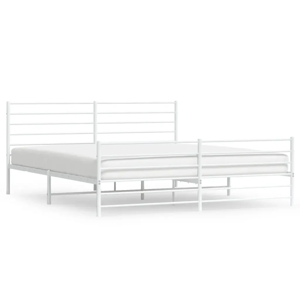 Letto matrimoniale | Letto per adulti | Giroletto con Testiera e Pediera Metallo Bianco 200x200 cm