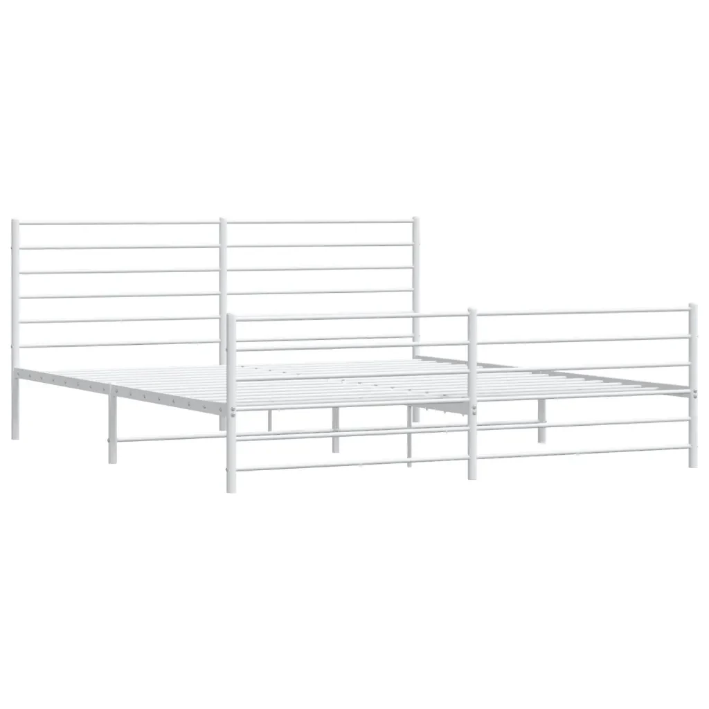 Letto matrimoniale | Letto per adulti | Giroletto con Testiera e Pediera Metallo Bianco 200x200 cm - Image 4