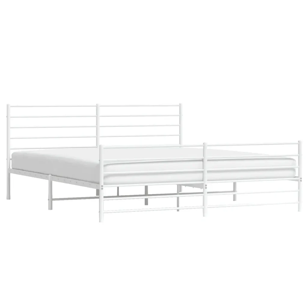 Letto matrimoniale | Letto per adulti | Giroletto con Testiera e Pediera Metallo Bianco 200x200 cm - Image 5