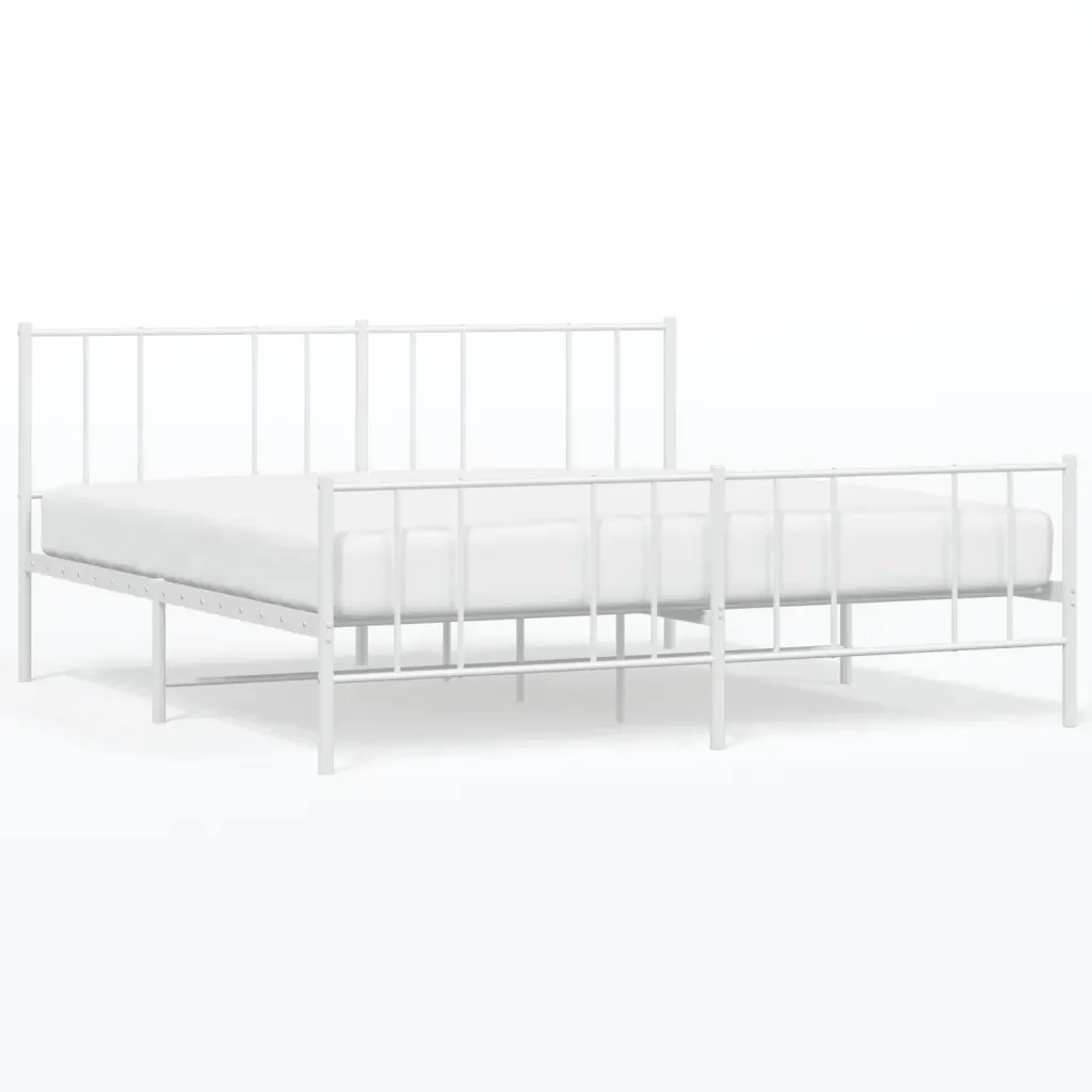 Letto matrimoniale | Letto per adulti | Giroletto con Testiera e Pediera Metallo Bianco 200x200 cm