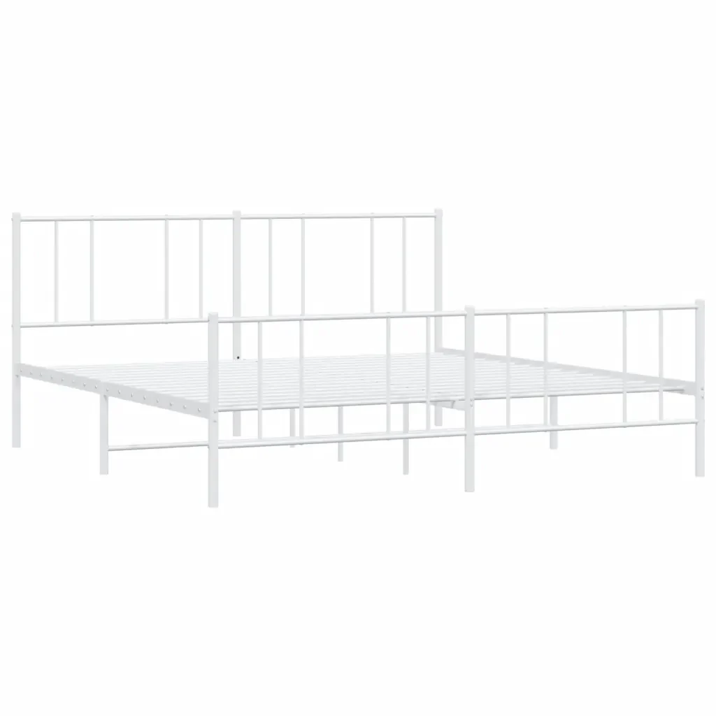 Letto matrimoniale | Letto per adulti | Giroletto con Testiera e Pediera Metallo Bianco 200x200 cm - Image 3