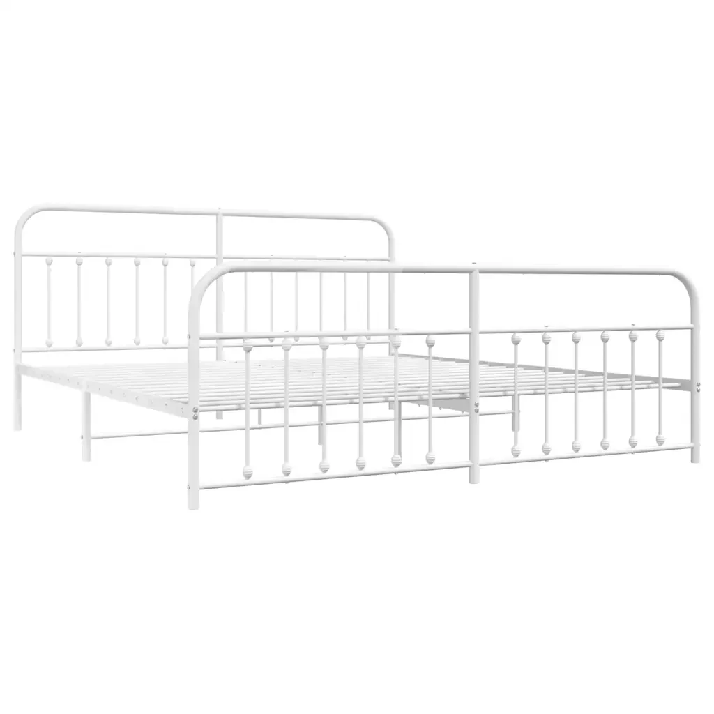 Letto matrimoniale | Letto per adulti | Giroletto con Testiera e Pediera Metallo Bianco 200x200 cm - Image 4
