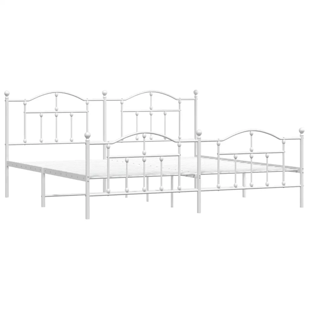 Letto matrimoniale | Letto per adulti | Giroletto con Testiera e Pediera Metallo Bianco 200x200 cm - Image 3
