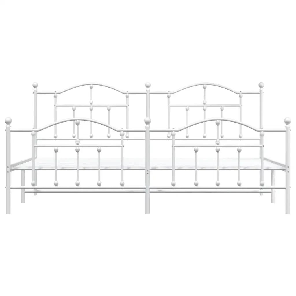 Letto matrimoniale | Letto per adulti | Giroletto con Testiera e Pediera Metallo Bianco 200x200 cm - Image 5