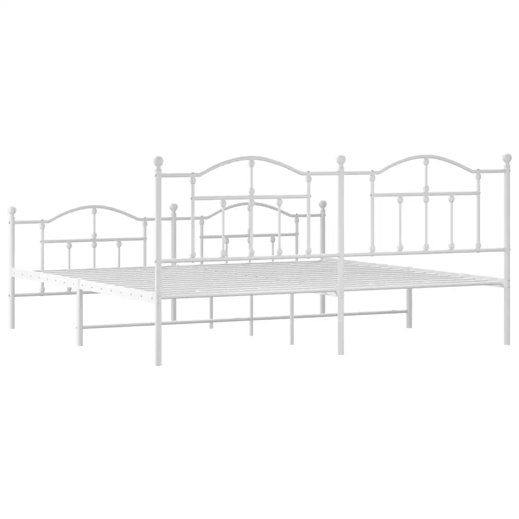 Letto matrimoniale | Letto per adulti | Giroletto con Testiera e Pediera Metallo Bianco 200x200 cm - Image 7