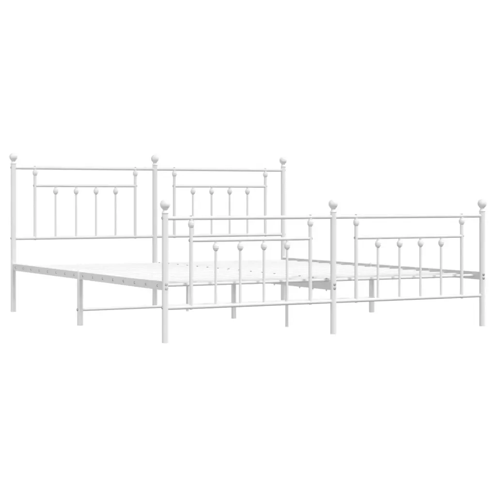 Letto matrimoniale | Letto per adulti | Giroletto con Testiera e Pediera Metallo Bianco 200x200 cm - Image 4