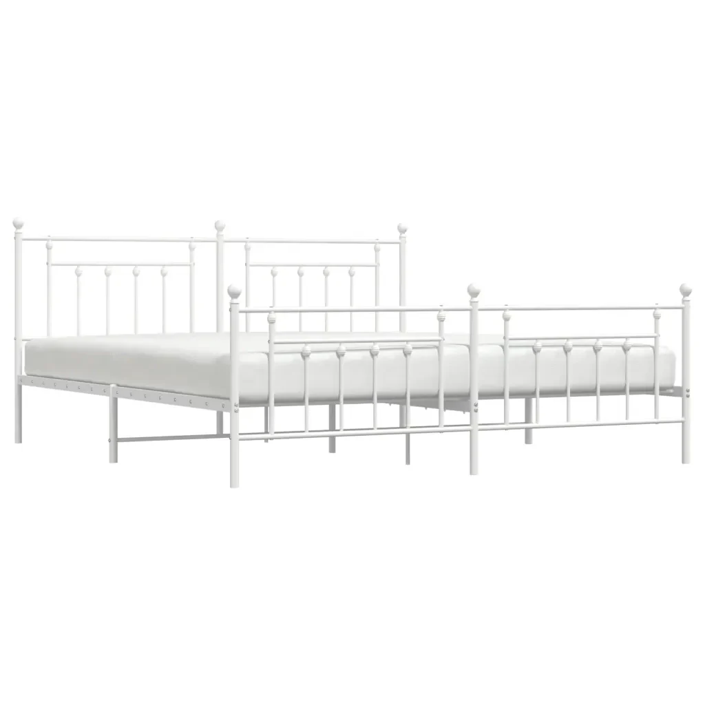 Letto matrimoniale | Letto per adulti | Giroletto con Testiera e Pediera Metallo Bianco 200x200 cm - Image 5