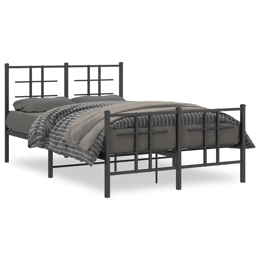 Letto matrimoniale | Letto per adulti | Giroletto con Testiera e Pediera Metallo Nero 120x190 cm