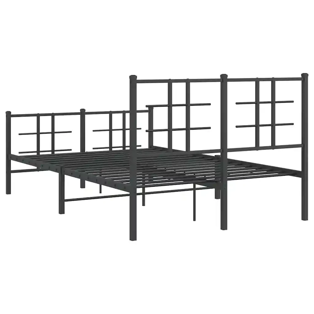 Letto matrimoniale | Letto per adulti | Giroletto con Testiera e Pediera Metallo Nero 120x190 cm - Image 7