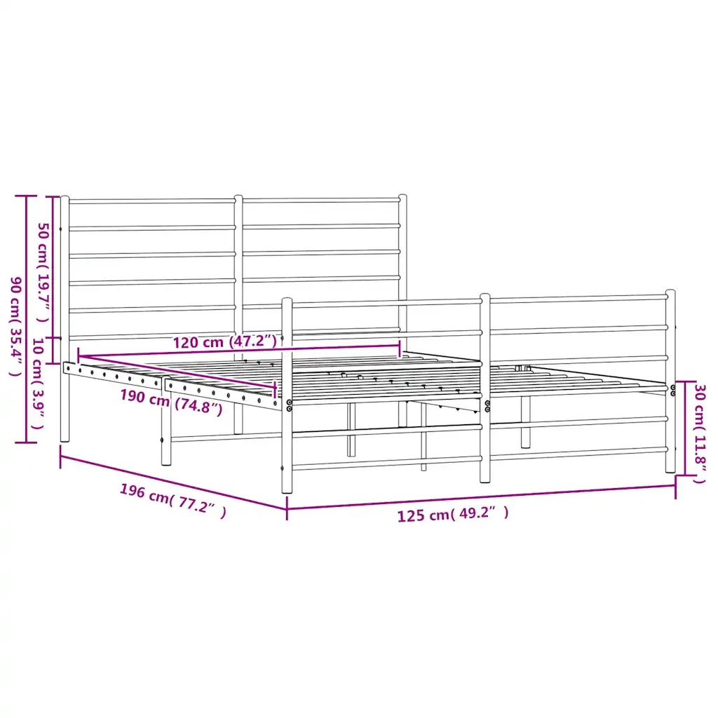 Letto matrimoniale | Letto per adulti | Giroletto con Testiera e Pediera Metallo Nero 120x190 cm - Image 10