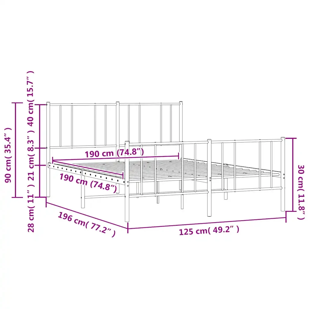 Letto matrimoniale | Letto per adulti | Giroletto con Testiera e Pediera Metallo Nero 120x190 cm - Image 10
