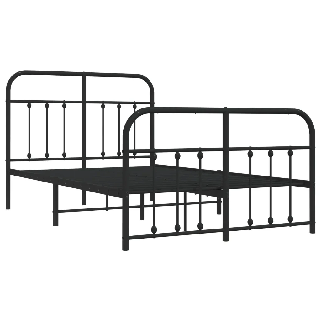 Letto matrimoniale | Letto per adulti | Giroletto con Testiera e Pediera Metallo Nero 120x190 cm - Image 4