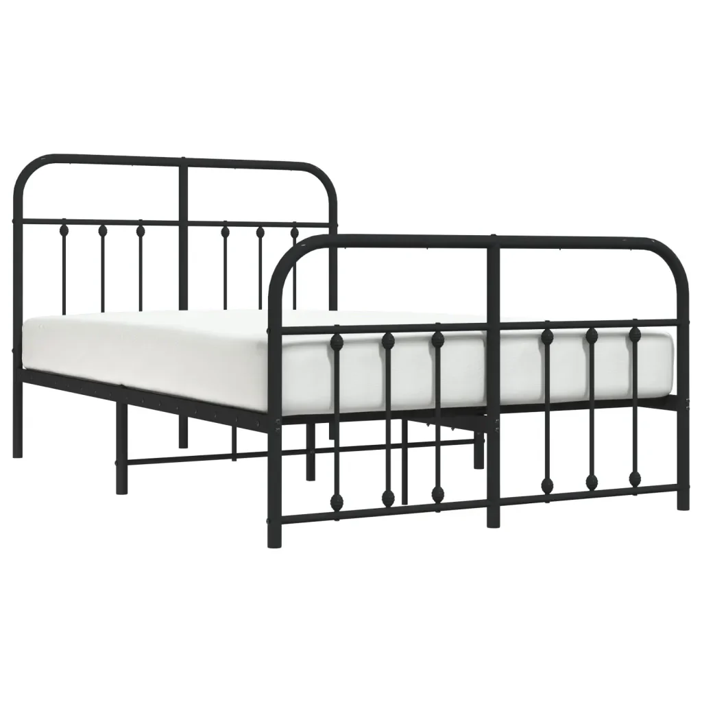 Letto matrimoniale | Letto per adulti | Giroletto con Testiera e Pediera Metallo Nero 120x190 cm - Image 5