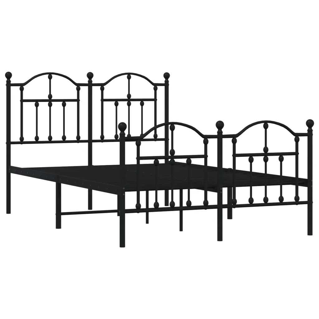 Letto matrimoniale | Letto per adulti | Giroletto con Testiera e Pediera Metallo Nero 120x190 cm - Image 4