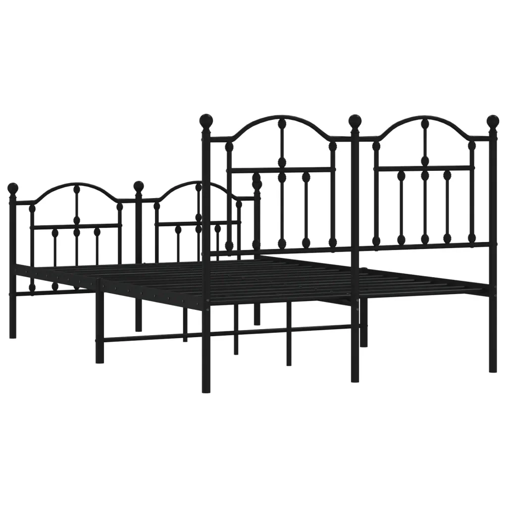 Letto matrimoniale | Letto per adulti | Giroletto con Testiera e Pediera Metallo Nero 120x190 cm - Image 7
