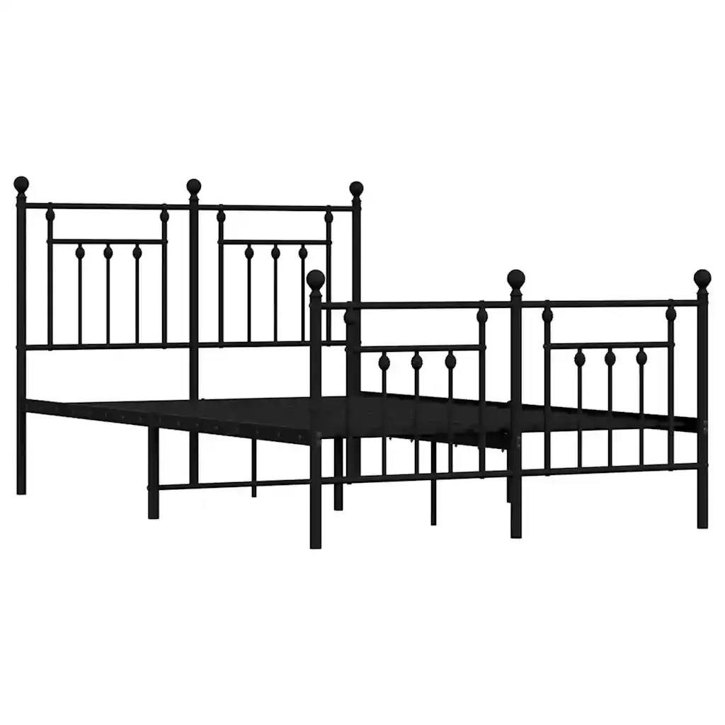 Letto matrimoniale | Letto per adulti | Giroletto con Testiera e Pediera Metallo Nero 120x190 cm - Image 3